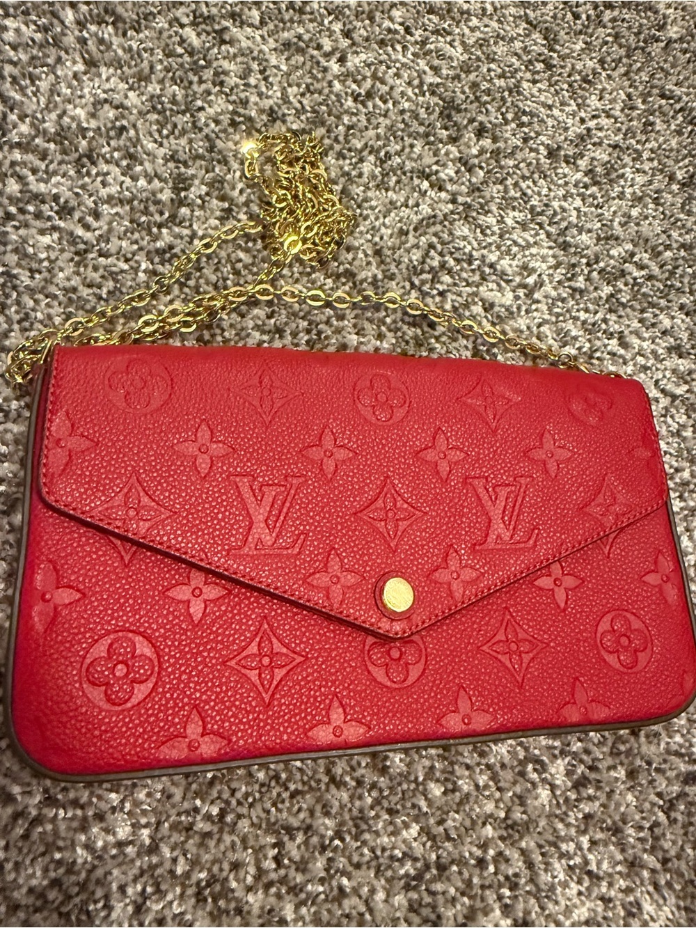Louis Vuitton Red Monogram Envelope Wristlet with Gold Chain Strap